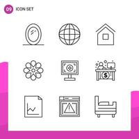 conjunto de iconos de contorno paquete de 9 iconos de línea aislados en fondo blanco para el diseño de sitios web sensibles aplicaciones de impresión y móviles fondo de vector de icono negro creativo