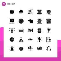 Set of 25 Vector Solid Glyphs on Grid for protection window gear room bed Editable Vector Design Elements