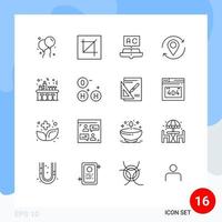 Modern Set of 16 Outlines and symbols such as pin map book location study Editable Vector Design Elements