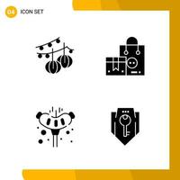 4 Icon Set Solid Style Icon Pack Glyph Symbols isolated on White Backgound for Responsive Website Designing Creative Black Icon vector background