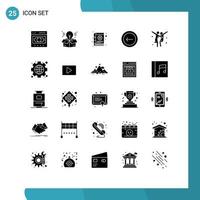 Set of 25 Vector Solid Glyphs on Grid for choreography interface book basic application Editable Vector Design Elements