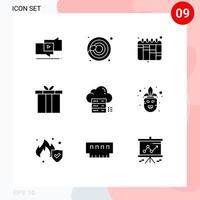 9 Thematic Vector Solid Glyphs and Editable Symbols of cloud online planning sever christmas Editable Vector Design Elements