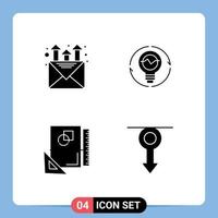 Set of 4 Commercial Solid Glyphs pack for mail lightbulb bulb idea layout Editable Vector Design Elements