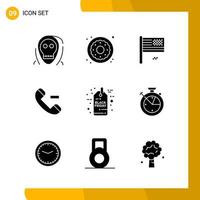 9 Icon Set Solid Style Icon Pack Glyph Symbols isolated on White Backgound for Responsive Website Designing Creative Black Icon vector background