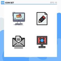 4 Thematic Vector Filledline Flat Colors and Editable Symbols of animation draft monitor edit letter Editable Vector Design Elements