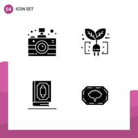 Set of 4 Modern UI Icons Symbols Signs for camera book news leaf ramadhan Editable Vector Design Elements