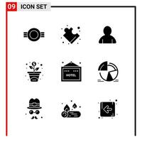 9 General Icons for website design print and mobile apps 9 Glyph Symbols Signs Isolated on White Background 9 Icon Pack Creative Black Icon vector background