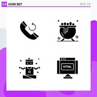 Set of 4 icons in solid style Creative Glyph Symbols for Website Design and Mobile Apps Simple Solid Icon Sign Isolated on White Background 4 Icons Creative Black Icon vector background