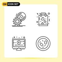 4 iconos creativos para el diseño moderno de sitios web y aplicaciones móviles receptivas 4 símbolos de contorno signos sobre fondo blanco paquete de 4 iconos fondo de vector de icono negro creativo