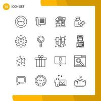 16 Icon Set Line Style Icon Pack Outline Symbols isolated on White Backgound for Responsive Website Designing Creative Black Icon vector background