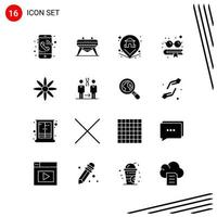 Collection of 16 Vector Icons in solid style Pixle Perfect Glyph Symbols for Web and Mobile Solid Icon Signs on White Background 16 Icons Creative Black Icon vector background