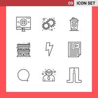 9 Icon Pack Line Style Outline Symbols on White Background Simple Signs for general designing Creative Black Icon vector background