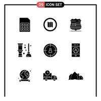 Group of 9 Solid Glyphs Signs and Symbols for target room shield bath toilet Editable Vector Design Elements