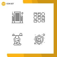 Set of 4 Modern UI Icons Symbols Signs for building meditation pattren pattren system mindfulness Editable Vector Design Elements