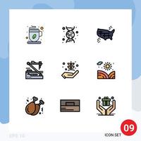 Filledline Flat Color Pack of 9 Universal Symbols of agriculture robot map medicine future Editable Vector Design Elements