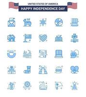 Set of 25 Modern Blues pack on USA Independence Day day sports symbol ball police sign Editable USA Day Vector Design Elements