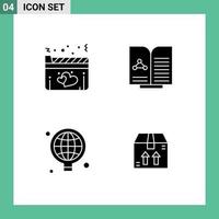 Set of 4 Vector Solid Glyphs on Grid for film world movie report idea Editable Vector Design Elements