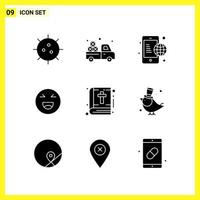 9 Icon Set Simple Solid Symbols Glyph Sign on White Background for Website Design Mobile Applications and Print Media Creative Black Icon vector background