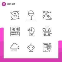 Outline Icon set Pack of 9 Line Icons isolated on White Background for responsive Website Design Print and Mobile Applications Creative Black Icon vector background