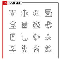 16 íconos generales para el diseño de sitios web, impresión y aplicaciones móviles 16 símbolos de esquema signos aislados en fondo blanco 16 icon pack creative black icon vector background