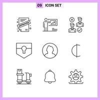 9 Icons in Line Style Outline Symbols on White Background Creative Vector Signs for Web mobile and Print Creative Black Icon vector background