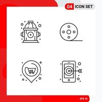 Creative Set of 4 Universal Outline Icons isolated on White Background Creative Black Icon vector background