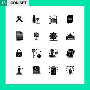 Mobile Interface Solid Glyph Set of 16 Pictograms of invoice excel city bill conversation Editable Vector Design Elements