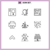 User Interface Pack of 9 Basic Outlines of publish user page line basic Editable Vector Design Elements