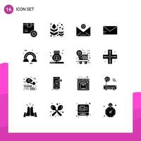 16 Universal Solid Glyphs Set for Web and Mobile Applications cloud school leaf email message Editable Vector Design Elements