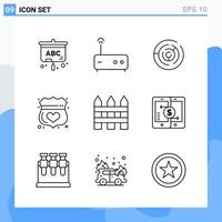 Modern 9 Line style icons Outline Symbols for general use Creative Line Icon Sign Isolated on White Background 9 Icons Pack Creative Black Icon vector background