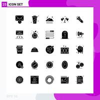 User Interface Pack of 25 Basic Solid Glyphs of flash light cloud flashlight tool Editable Vector Design Elements