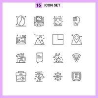 Editable Vector Line Pack of 16 Simple Outlines of support user clock data memory Editable Vector Design Elements