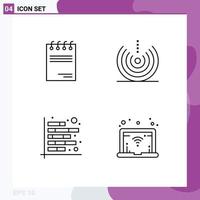 paquete de 4 signos y símbolos de colores planos de línea de relleno modernos para medios de impresión web, como análisis de bloc de notas, figuras de caída de firmas, elementos de diseño de vectores editables
