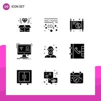 Glyph Icon set Pack of 9 Solid Icons isolated on White Background for responsive Website Design Print and Mobile Applications Creative Black Icon vector background