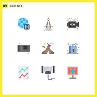 Universal Icon Symbols Group of 9 Modern Flat Colors of camp code camera barcode movie Editable Vector Design Elements