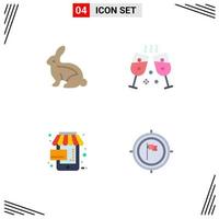 grupo de 4 iconos planos modernos establecidos para elementos de diseño de vectores editables de negocios de venta de conejos en línea