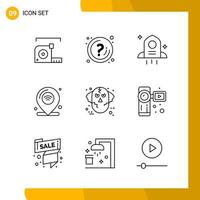 9 Icon Set Line Style Icon Pack Outline Symbols isolated on White Backgound for Responsive Website Designing Creative Black Icon vector background