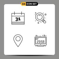 4 iconos creativos signos y símbolos modernos de ubicación de búsqueda de pasador de calendario elementos de diseño vectorial editables por computadora vector