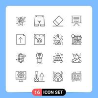 16 símbolos de signos de esquema universales de elementos de diseño de vector editables de caballete de presentación de ropa interior de documento de carga