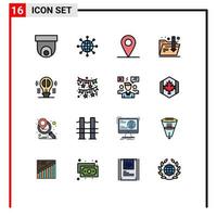 Set of 16 Modern UI Icons Symbols Signs for mind bulb web brain folder Editable Creative Vector Design Elements