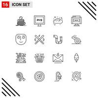 16 iconos creativos signos y símbolos modernos de escritura facial blog de Internet de panadería elementos de diseño vectorial editables vector