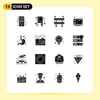 Set of 16 Modern UI Icons Symbols Signs for photography camera road stomach digestion Editable Vector Design Elements