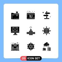 Solid Glyph Pack of 9 Universal Symbols of navigation new shop email road Editable Vector Design Elements