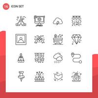 User Interface Pack of 16 Basic Outlines of string light power lamp sun Editable Vector Design Elements