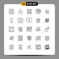 25 User Interface Line Pack of modern Signs and Symbols of career path server autumn share cooking Editable Vector Design Elements