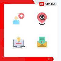 Modern Set of 4 Flat Icons and symbols such as add bulb cinema laptop mail Editable Vector Design Elements