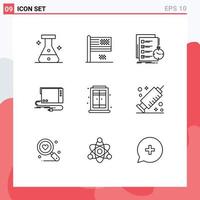 Modern Set of 9 Outlines Pictograph of sound external todo card time Editable Vector Design Elements