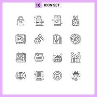 Set of 16 Modern UI Icons Symbols Signs for computer rabbit mobile easter pills Editable Vector Design Elements