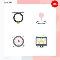 Group of 4 Modern Flat Icons Set for accessories time necklace marker timer Editable Vector Design Elements