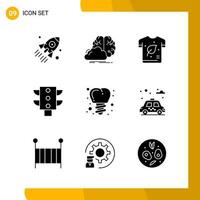 9 Icon Set Solid Style Icon Pack Glyph Symbols isolated on White Backgound for Responsive Website Designing Creative Black Icon vector background